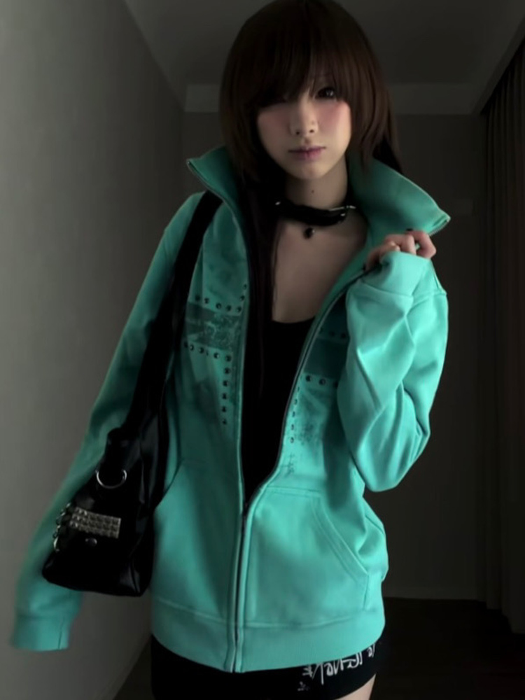 هودي نسائي فضفاض بلون أخضر نعن - مراجعة Vintage Windbreaker Nylon وسعره